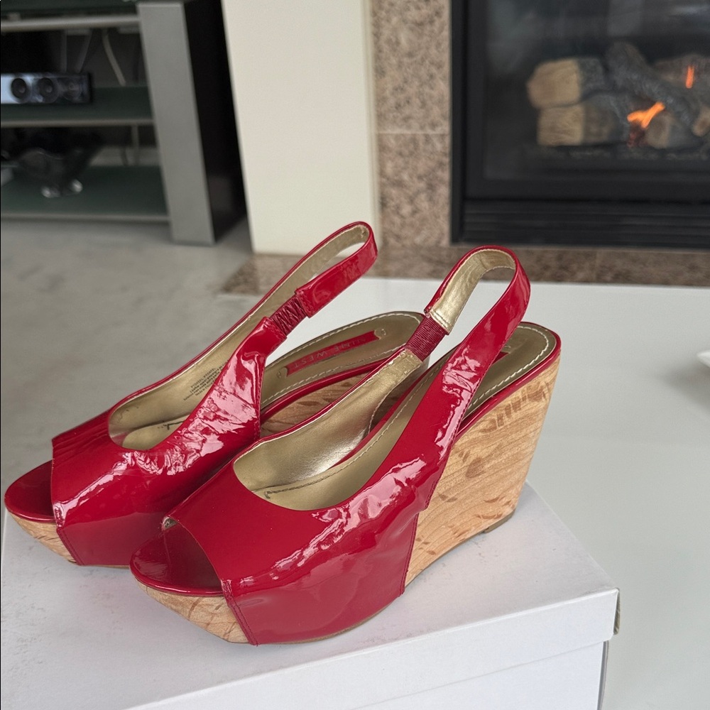Nine West Red Patent Wedge Sandals